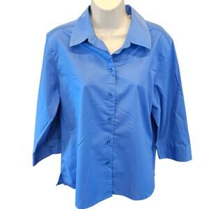 Foxcroft sz 16P 16 PETITE blue wrinkle free career casual work shirt *FLAW*
